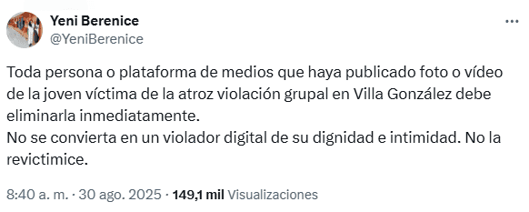 Post en "X" de Yeni Berenice Reynoso, procuradora general de la República (foto externa)