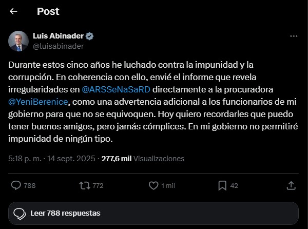 Presidente Abinader envía informe de irregularidades en Senasa a Yeni Berenice como advertencia a sus funcionarios