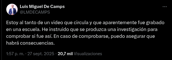 Ministerio de Educación somete a investigación video vulgar presuntamente filmado en escuela pública TWEET