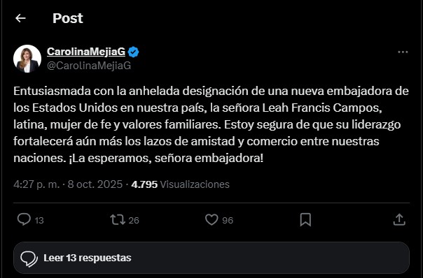 Carolina valora positivamente designación de nueva embajadora de EE. UU. en el país 
