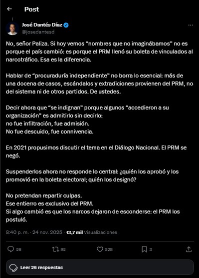 "Hablar de indignación es admitirlo sin decirlo: no fue infiltración, fue admisión. No fue descuido, fue connivencia", afirmó Dantés Díaz en su declaración. | FOTO EXTERNA